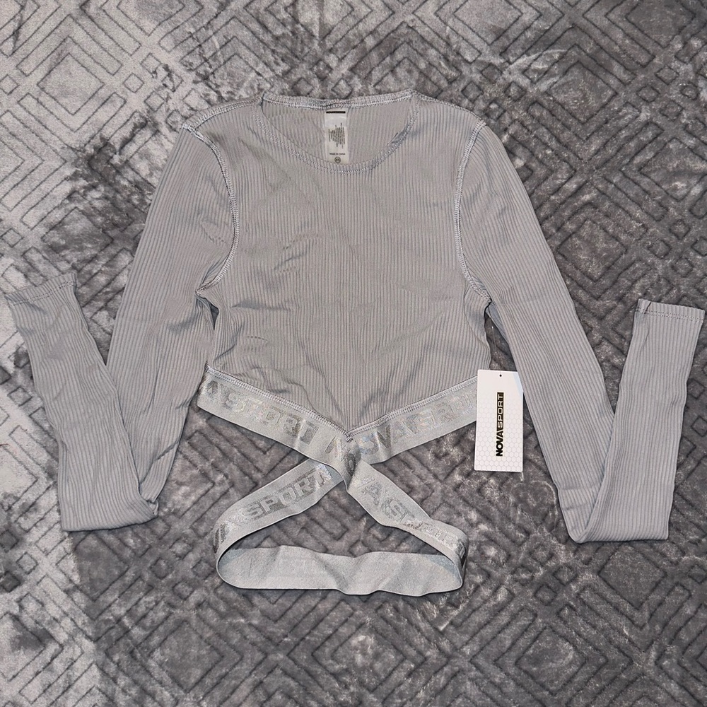 NovaSport X-Small Ribbed Long Sleeve Active Sport Top in Grey